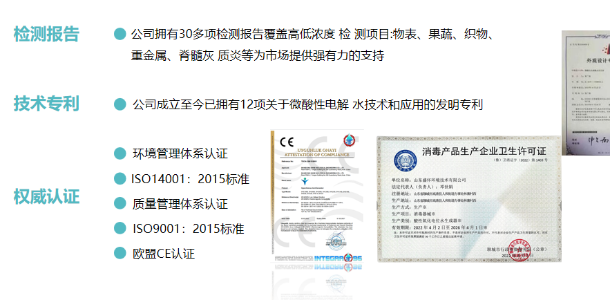 盛懷次氯酸發(fā)生器所獲資質(zhì)